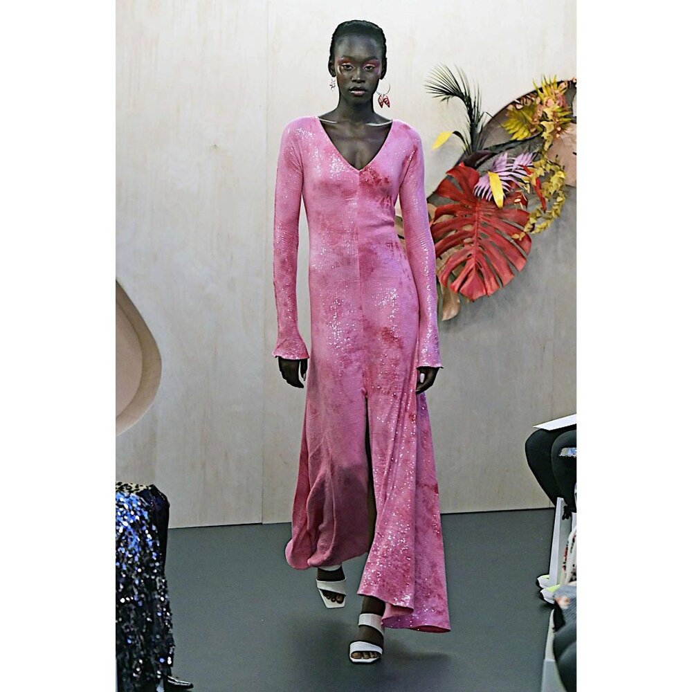 NWT $1450 Paula Knorr Sequin Batik Jersey Dress Pink Size Medium